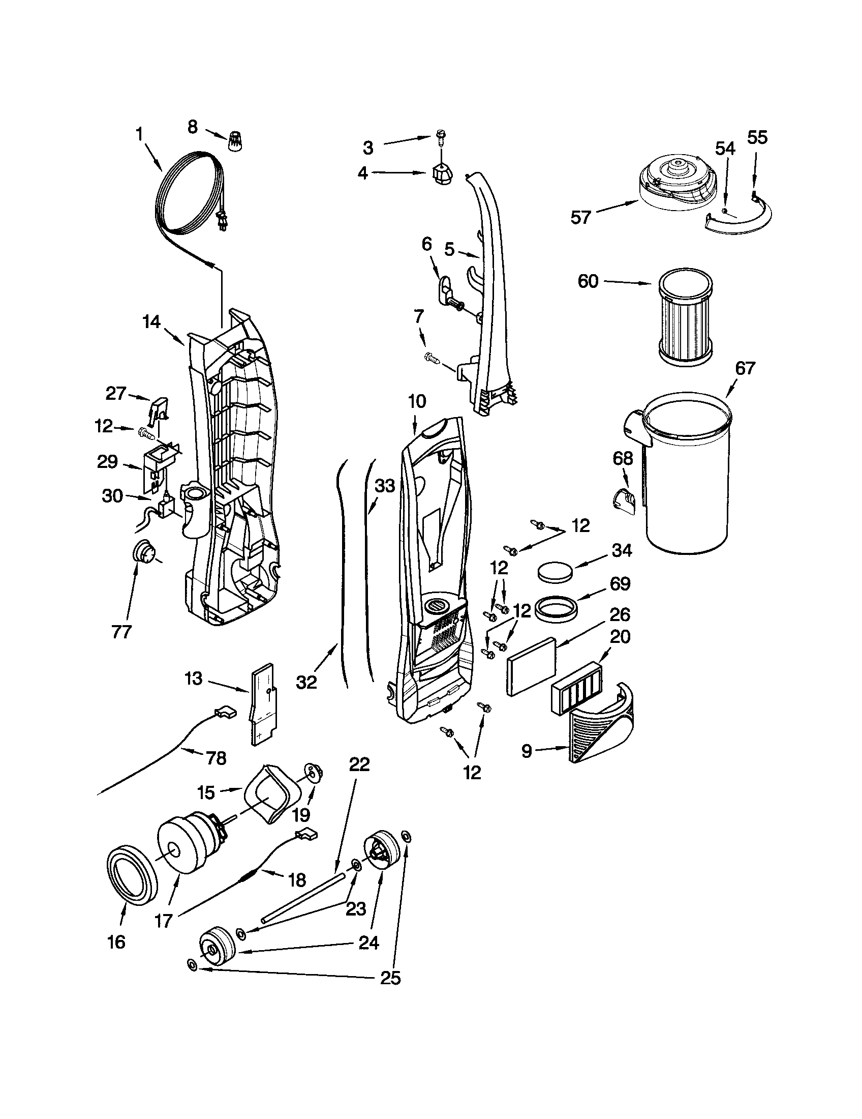 Dust compartment and motor
