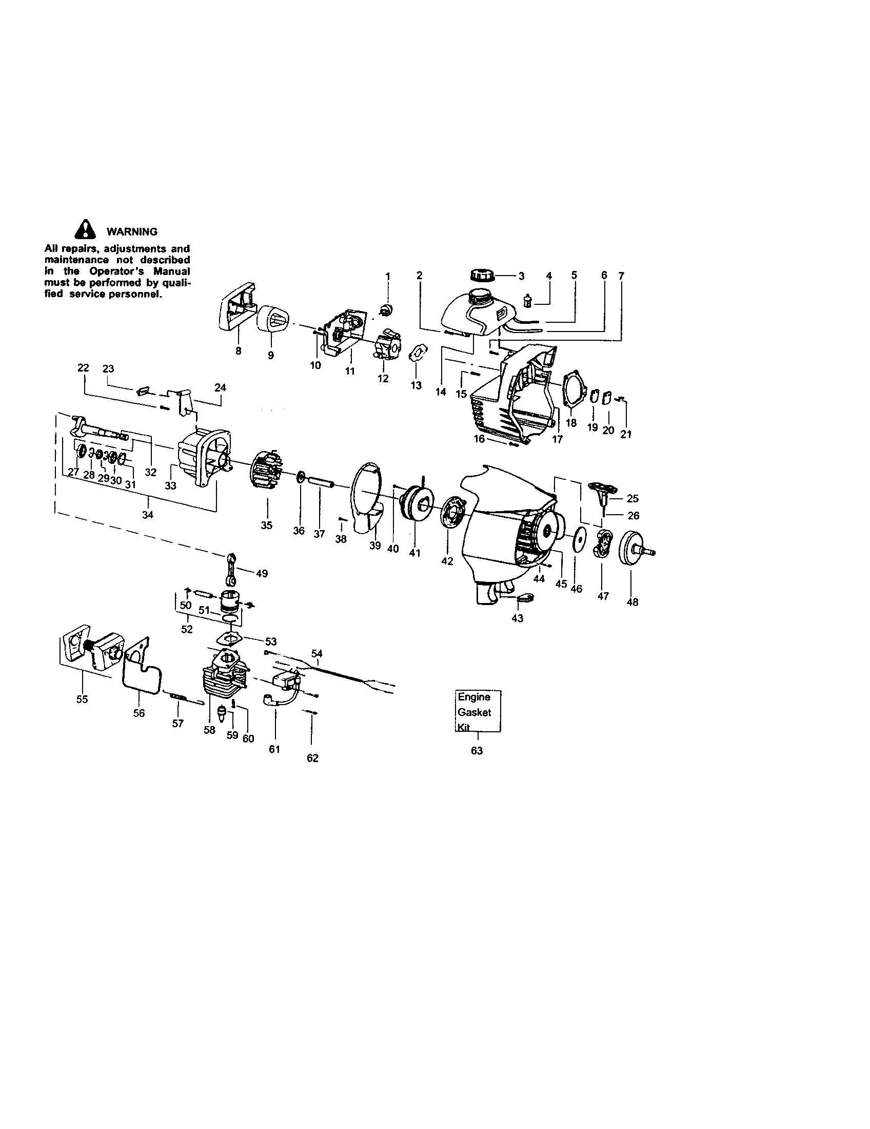 Cylinder/crankshaft/fuel tank