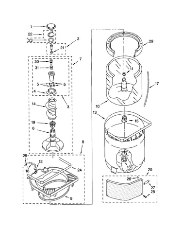 Agitator, basket and tub
