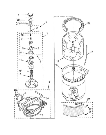 Agitator, basket and tub