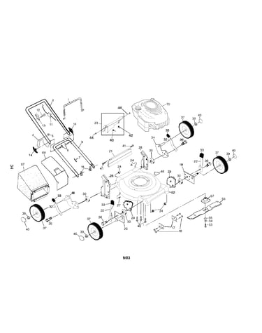 Engine/handle/housing/wheels/bag
