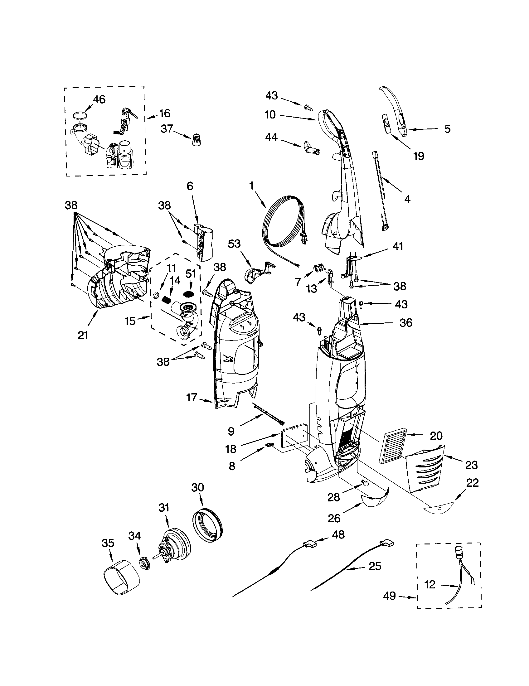 Dust compartment and motor