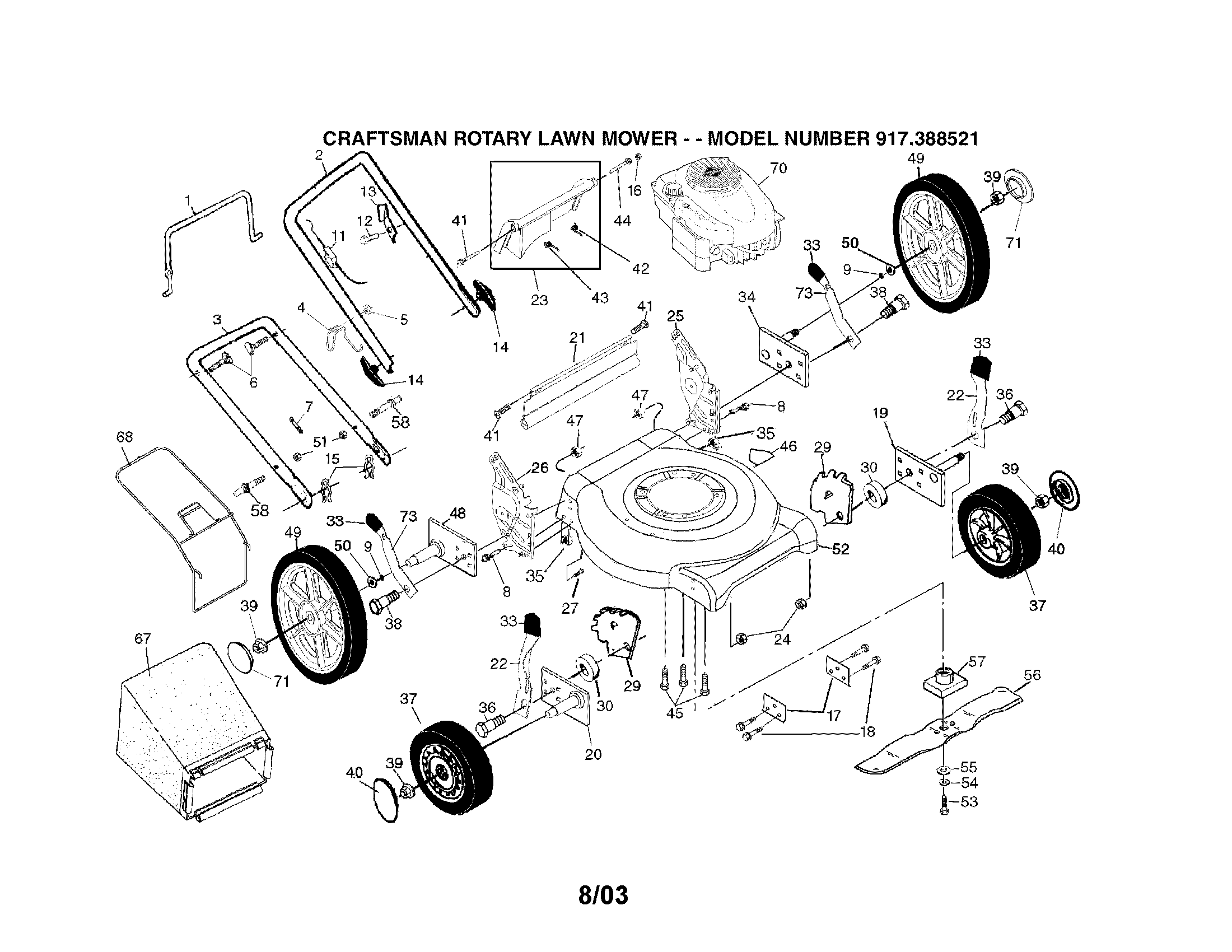 Engine/housing/handle/bag/blade