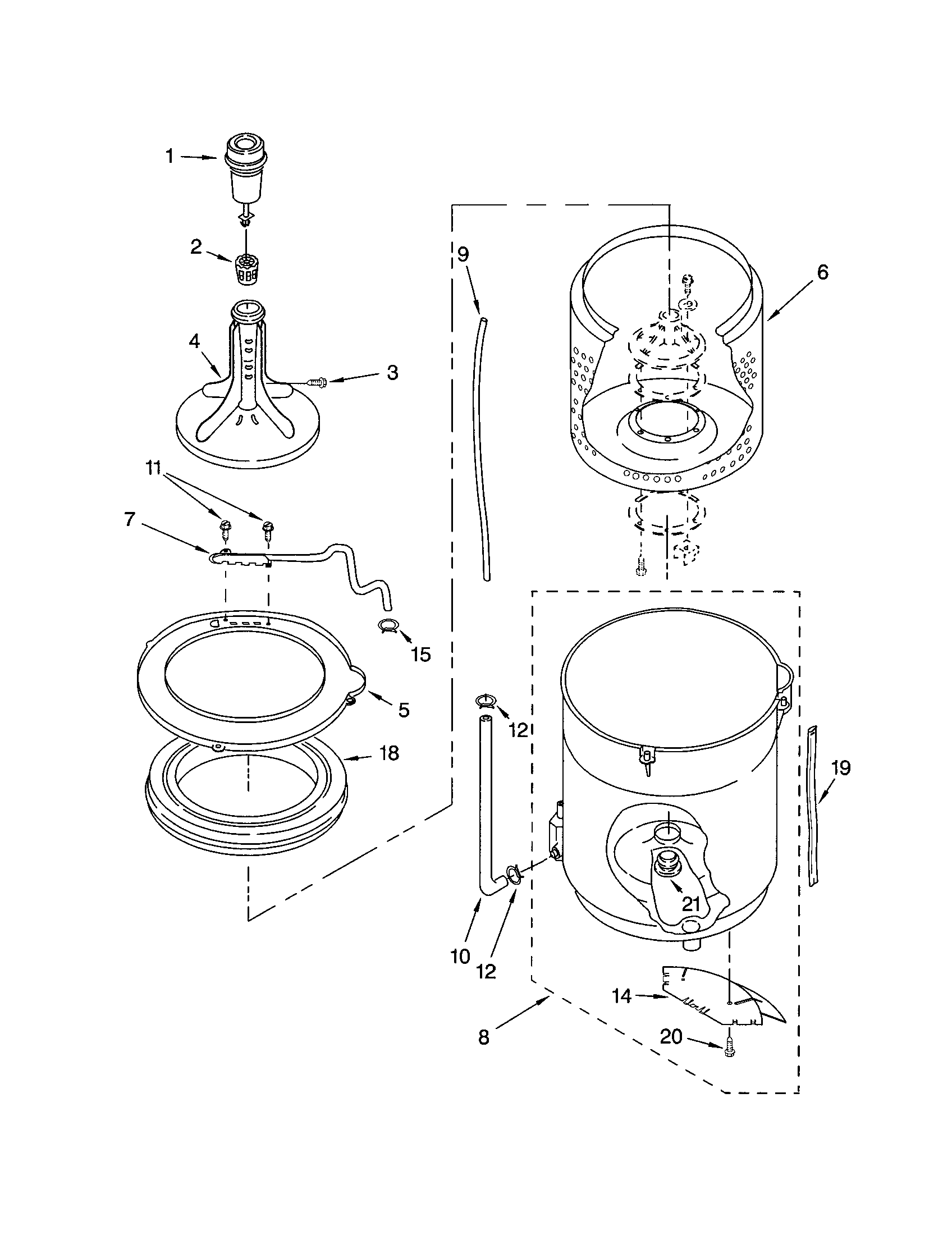 Agitator, basket and tub