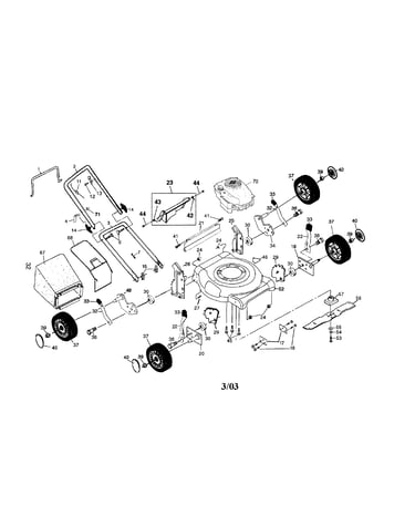 Engine/wheels/handle/housing/bag