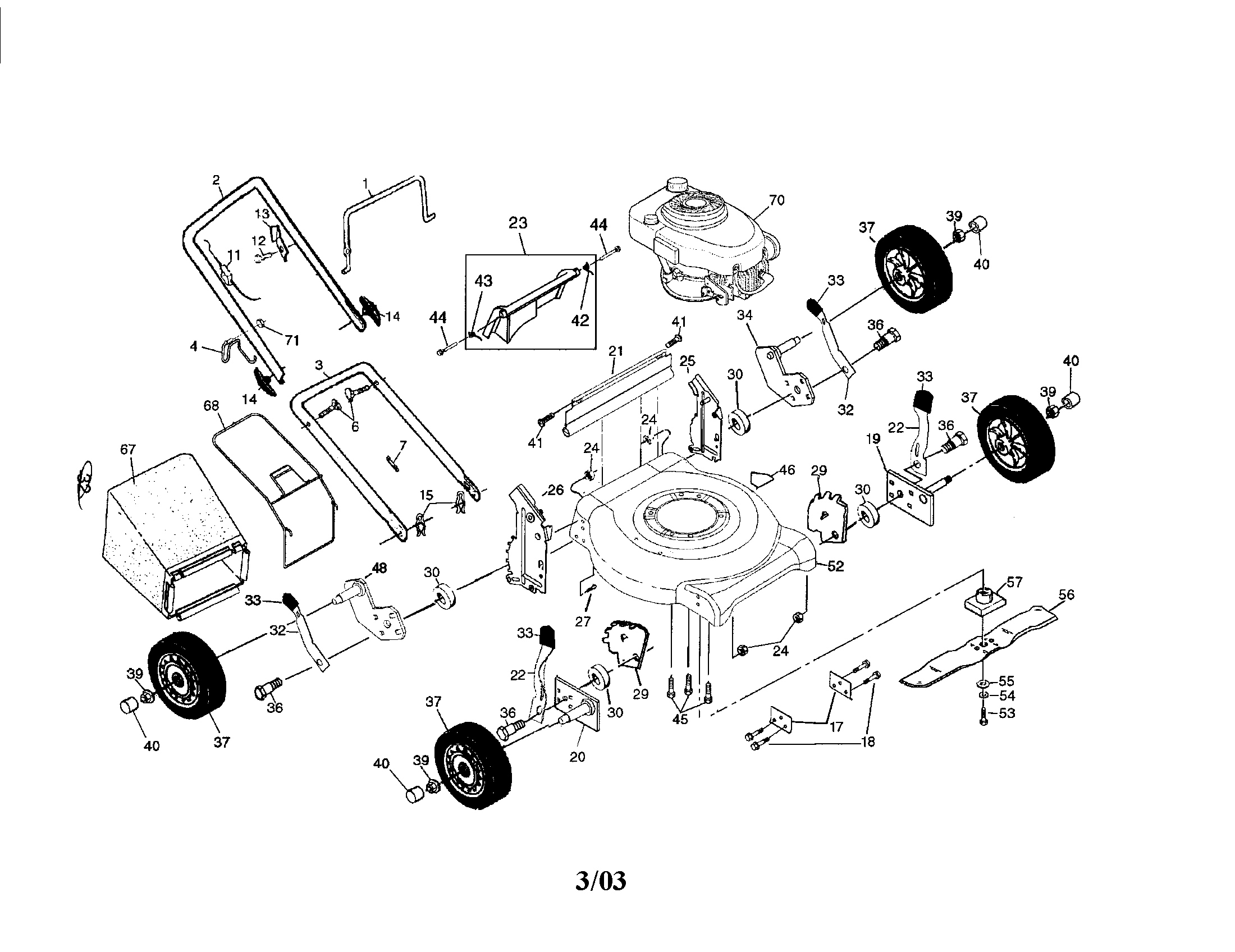 Engine/housing/wheel/handle/bag