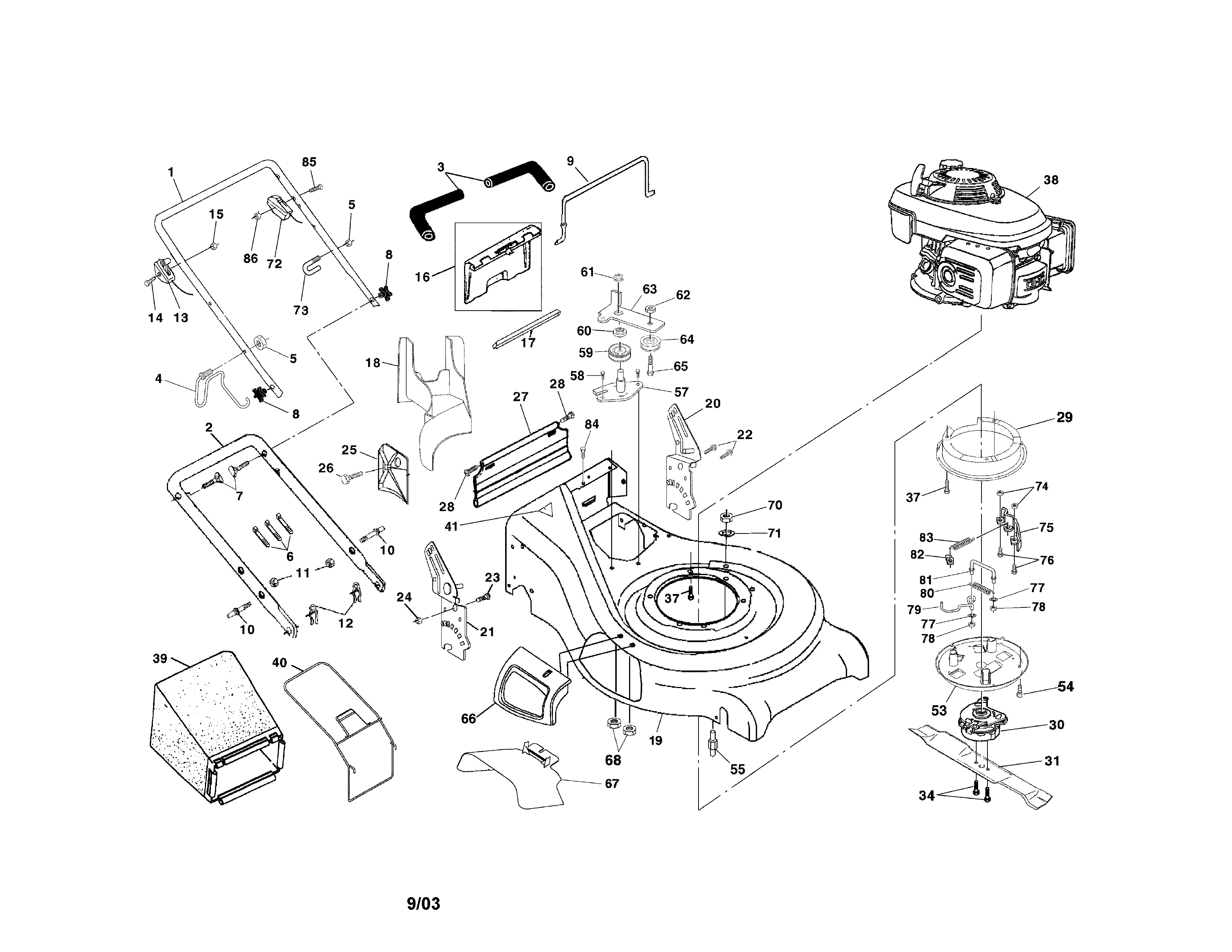 Engine/housing/handle/bag