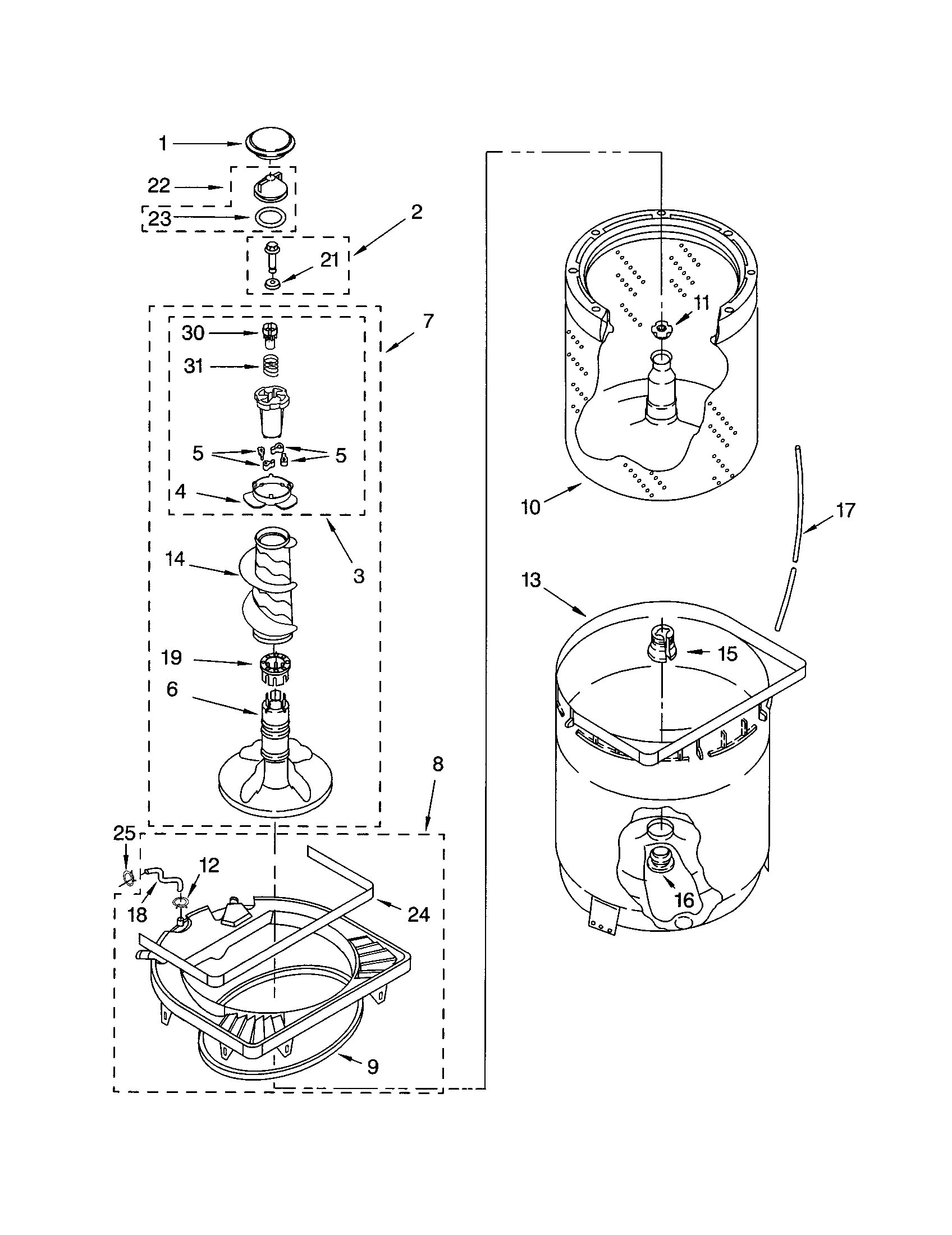 AGITATOR, BASKET AND TUB