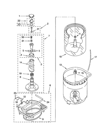 Agitator, basket and tub