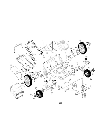 Engine/housing/handle/wheels/bag