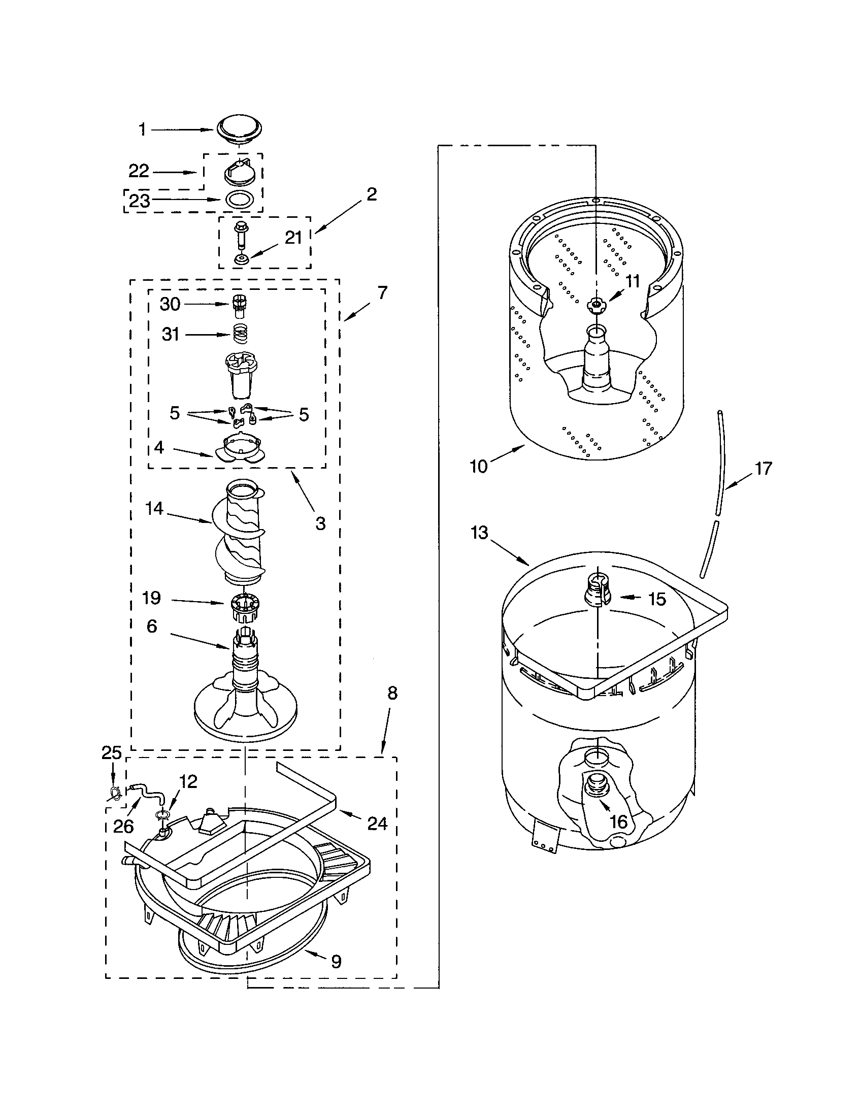 Agitator, basket and tub