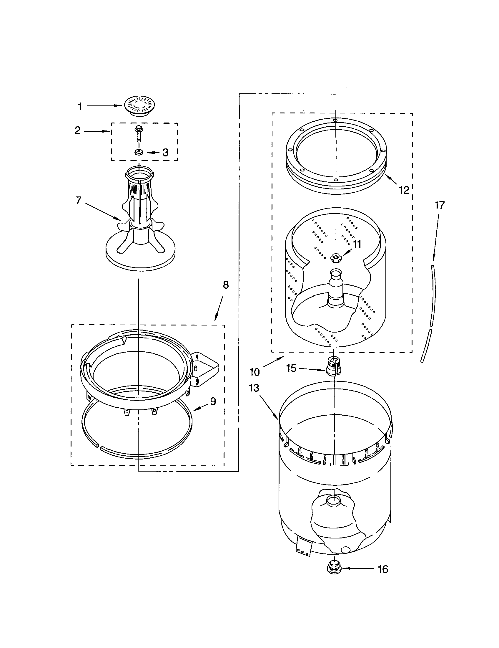 AGITATOR, BASKET AND TUB