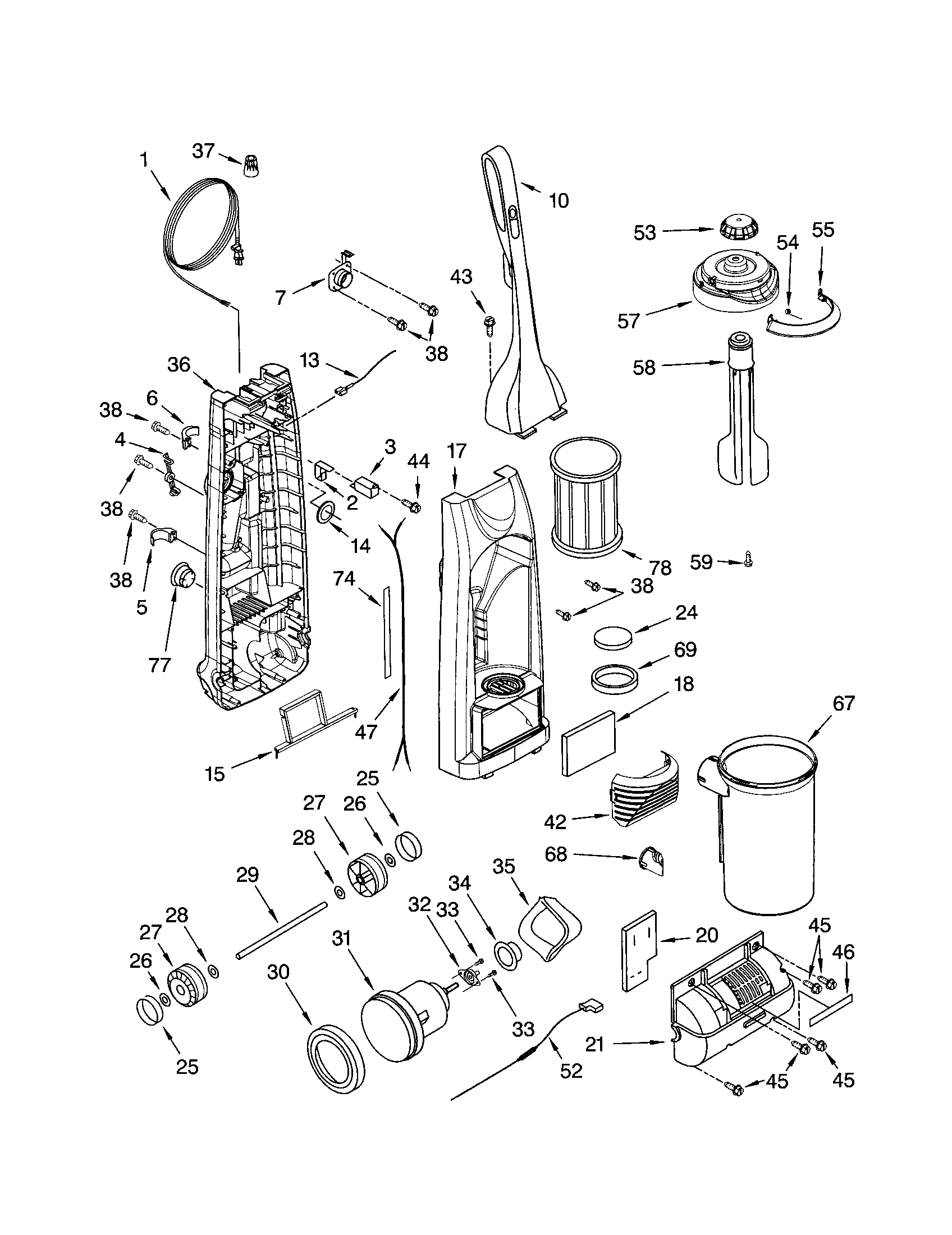 Dust compartment and motor