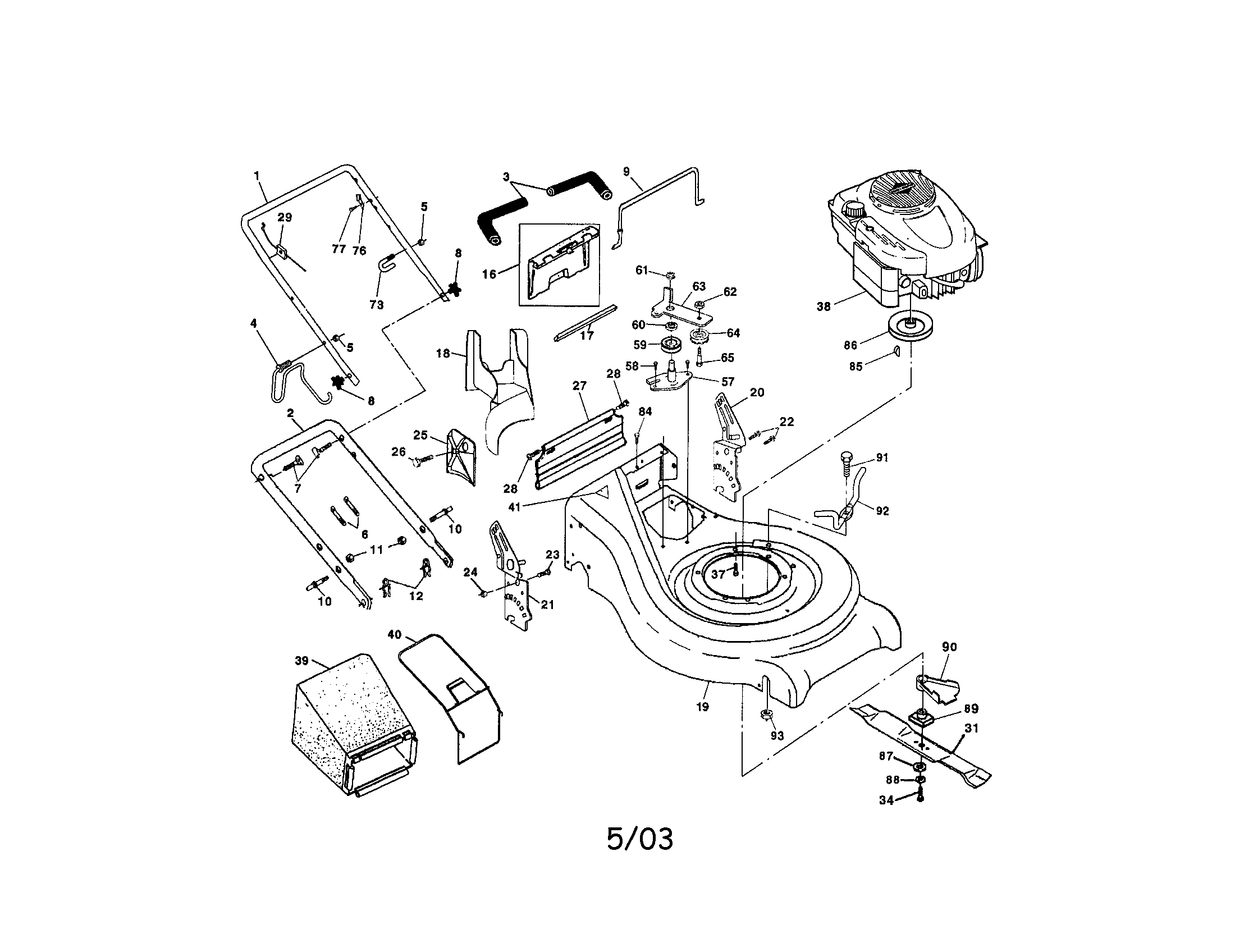 Engine/housing/handle/bag