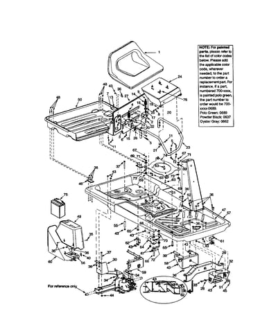 Seat/bag tray/battery cover