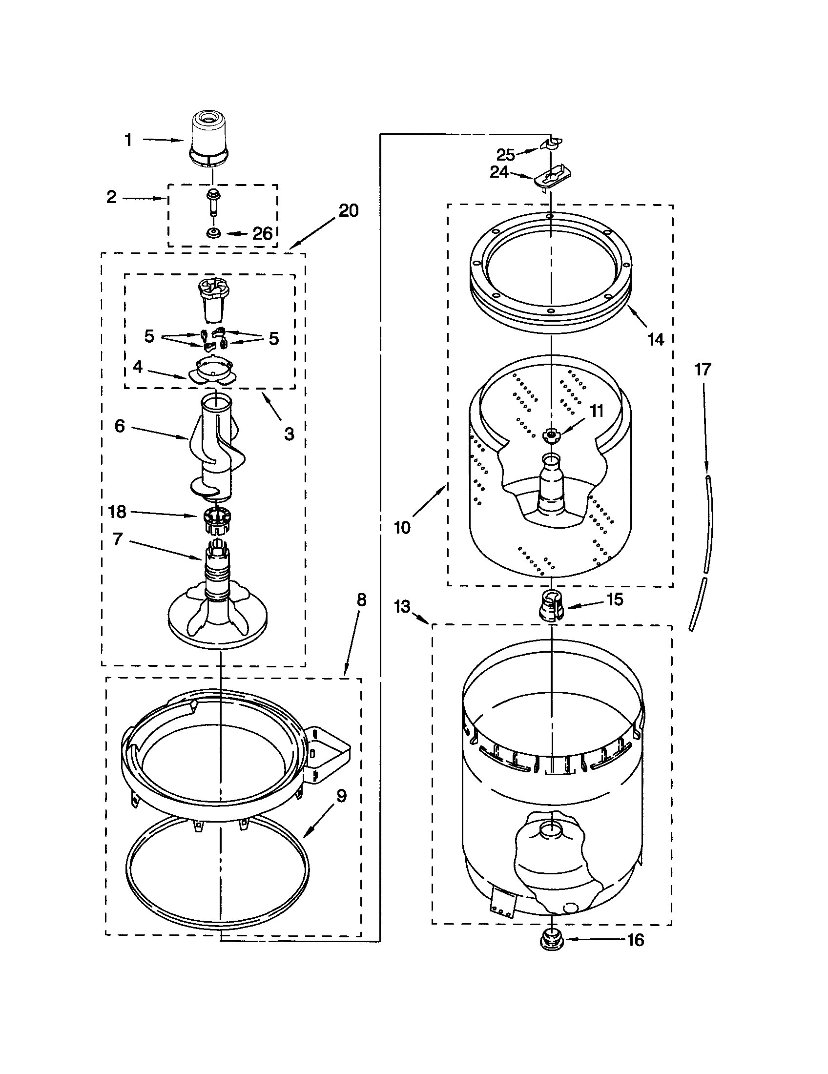 Agitator, basket and tub