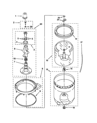 Agitator, basket and tub
