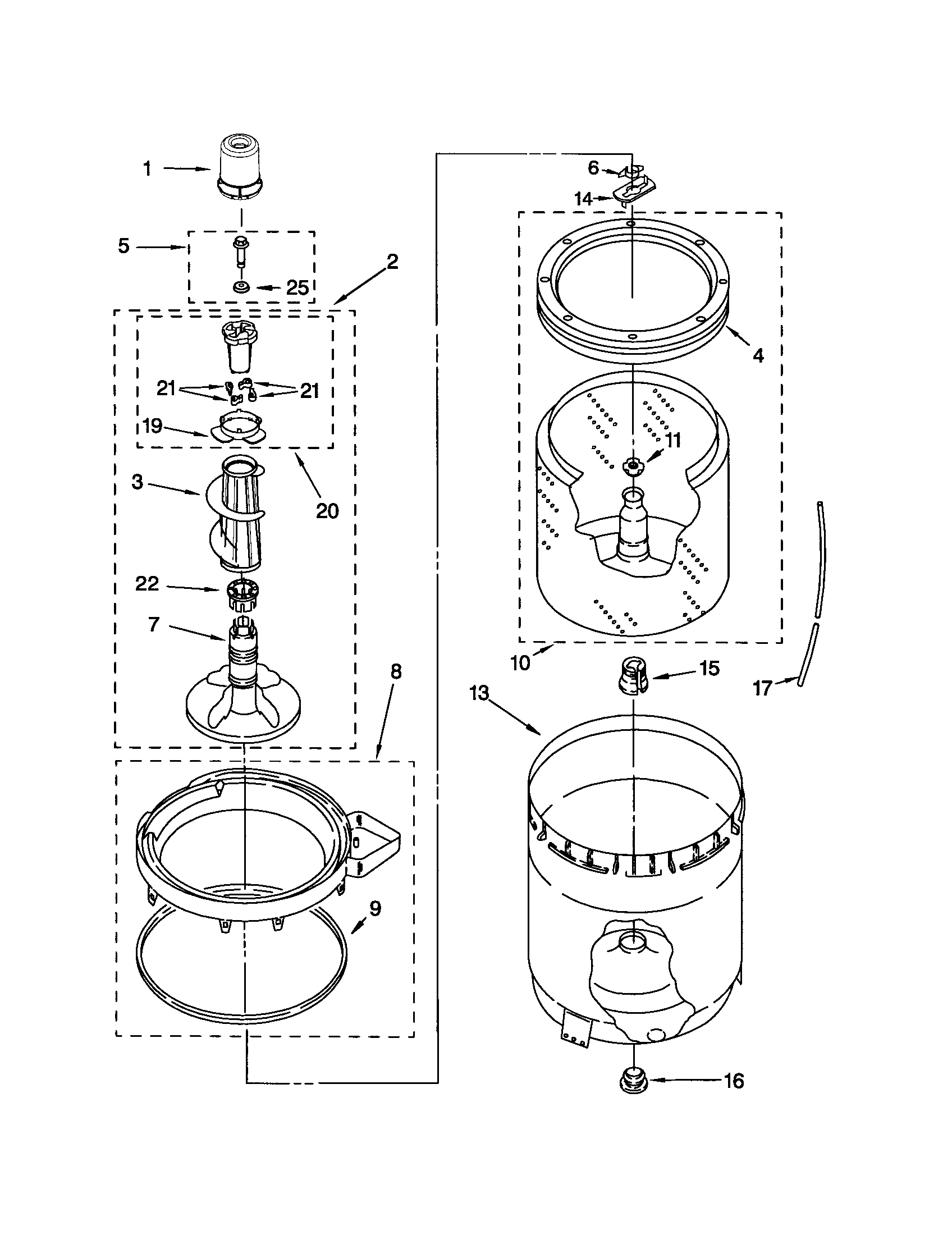 Agitator, basket and tub