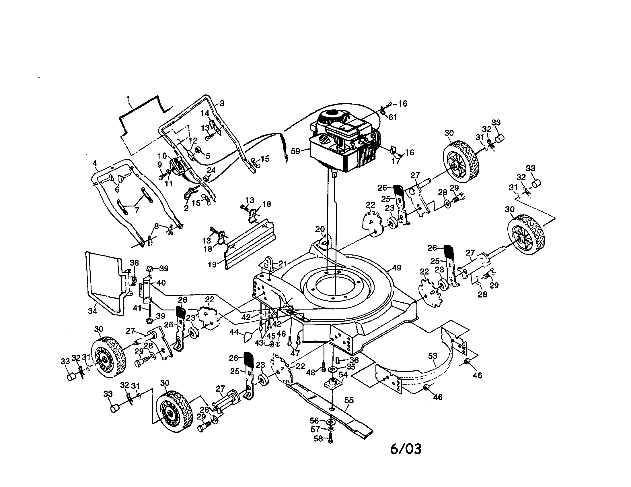 Engine/housing/handle/wheels
