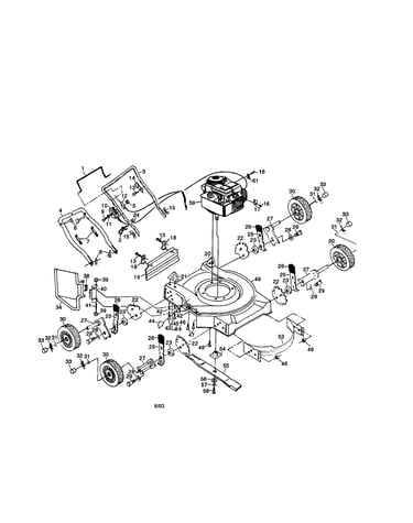 Engine/housing/handle/wheels