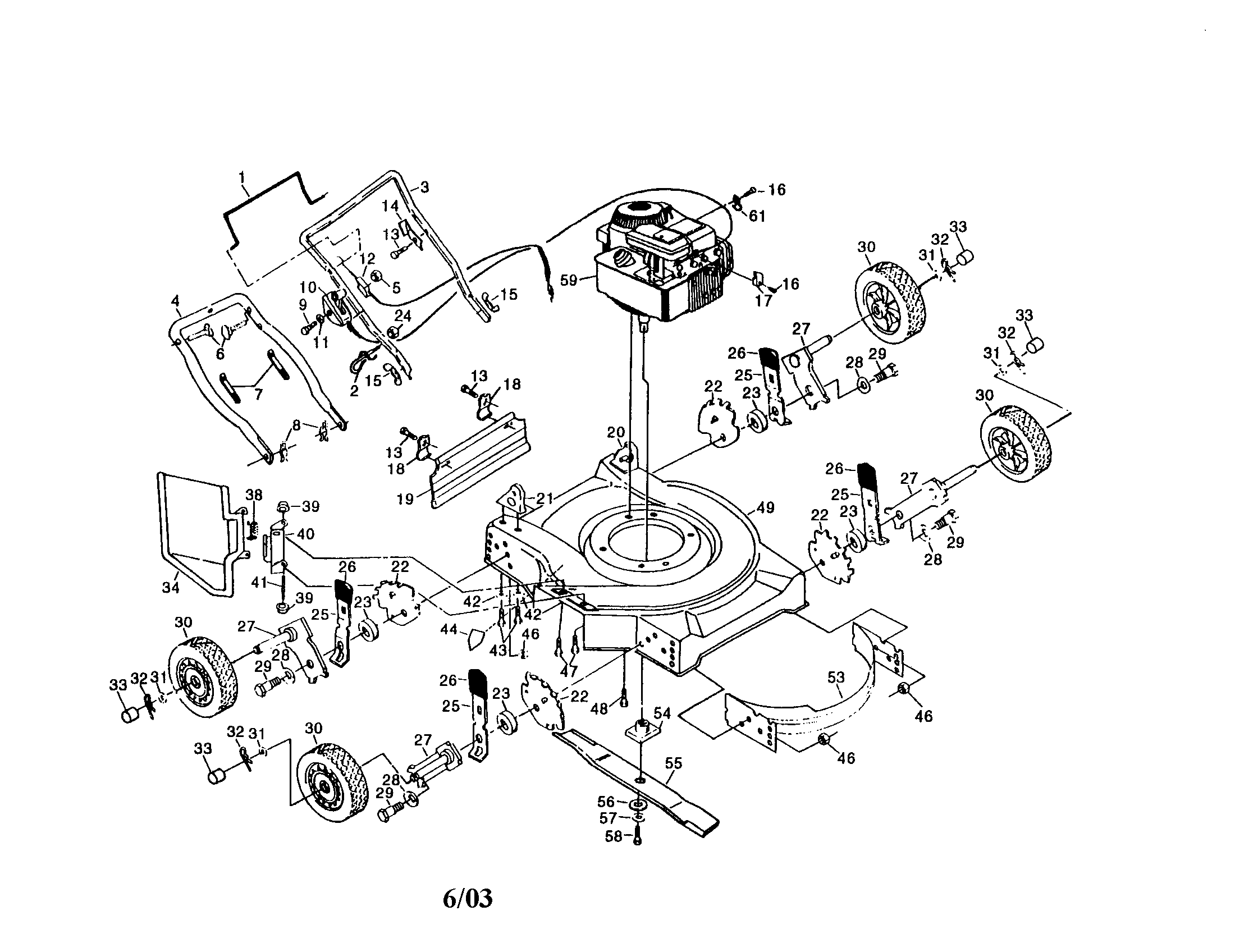 Engine/housing/handle/wheels