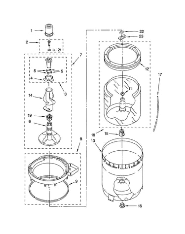 Agitator, basket and tub