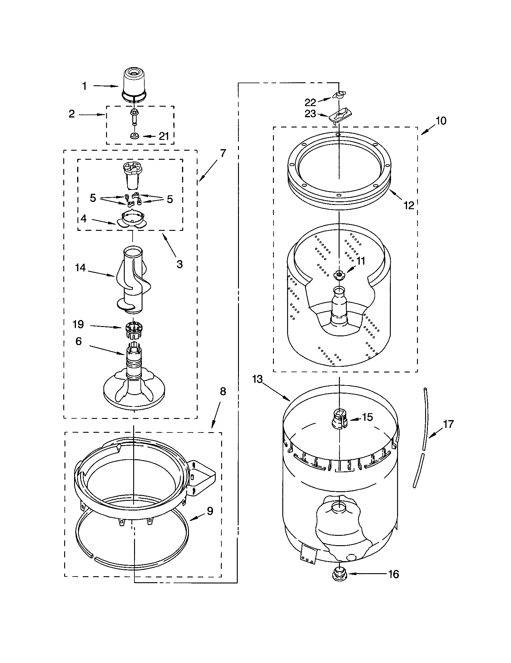 Agitator, basket and tub
