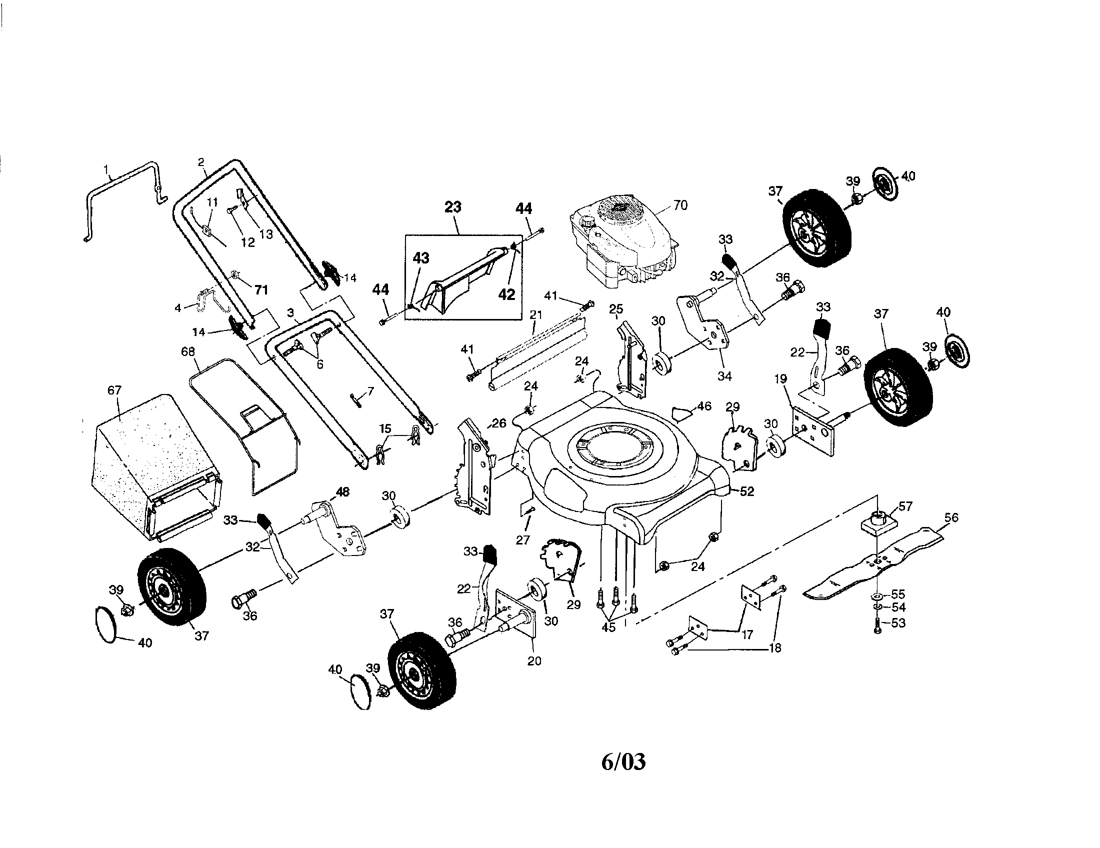 Engine/housing/handle/wheels/bag