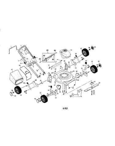 Engine/housing/handle/wheels/bag