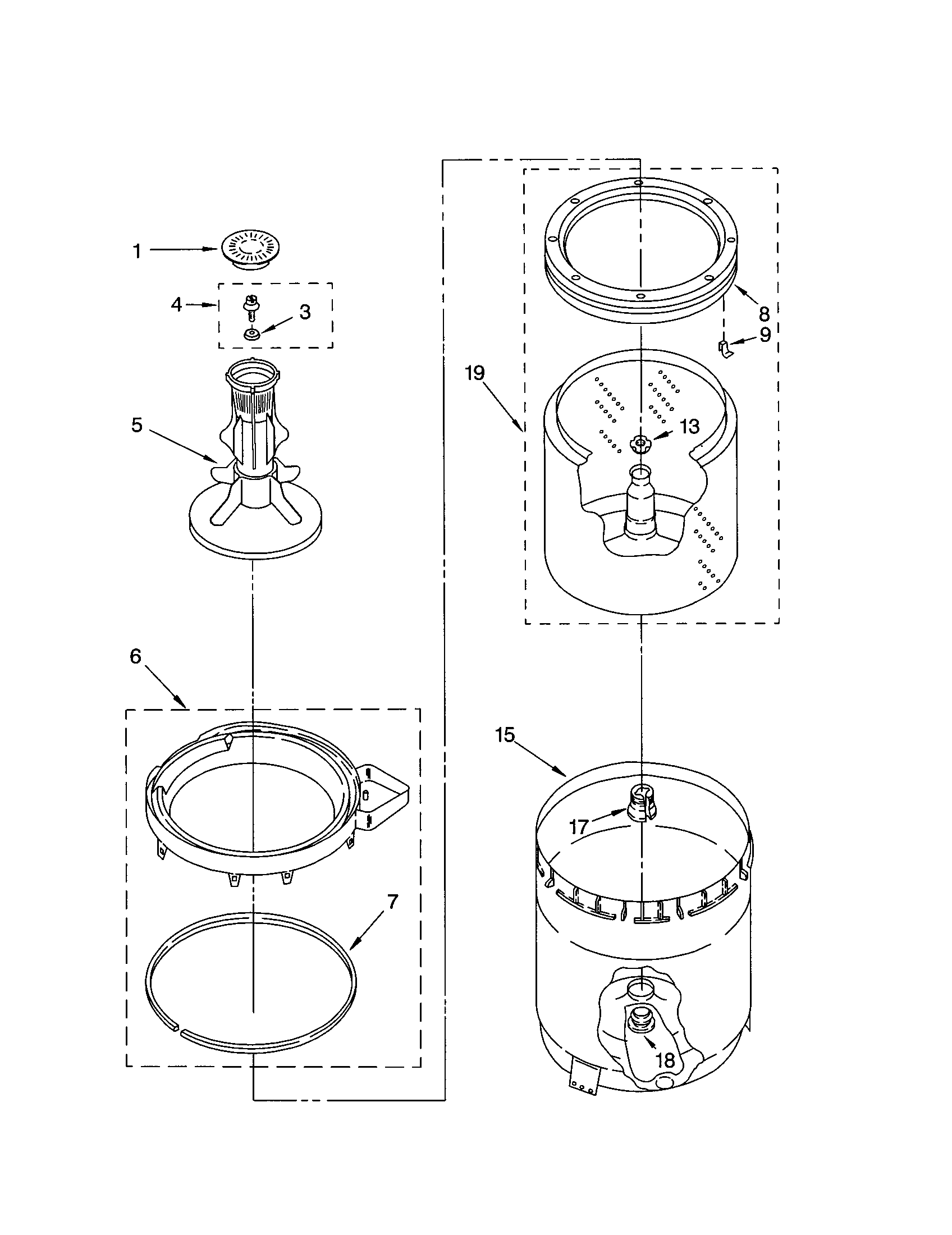 Agiator, basket and tub