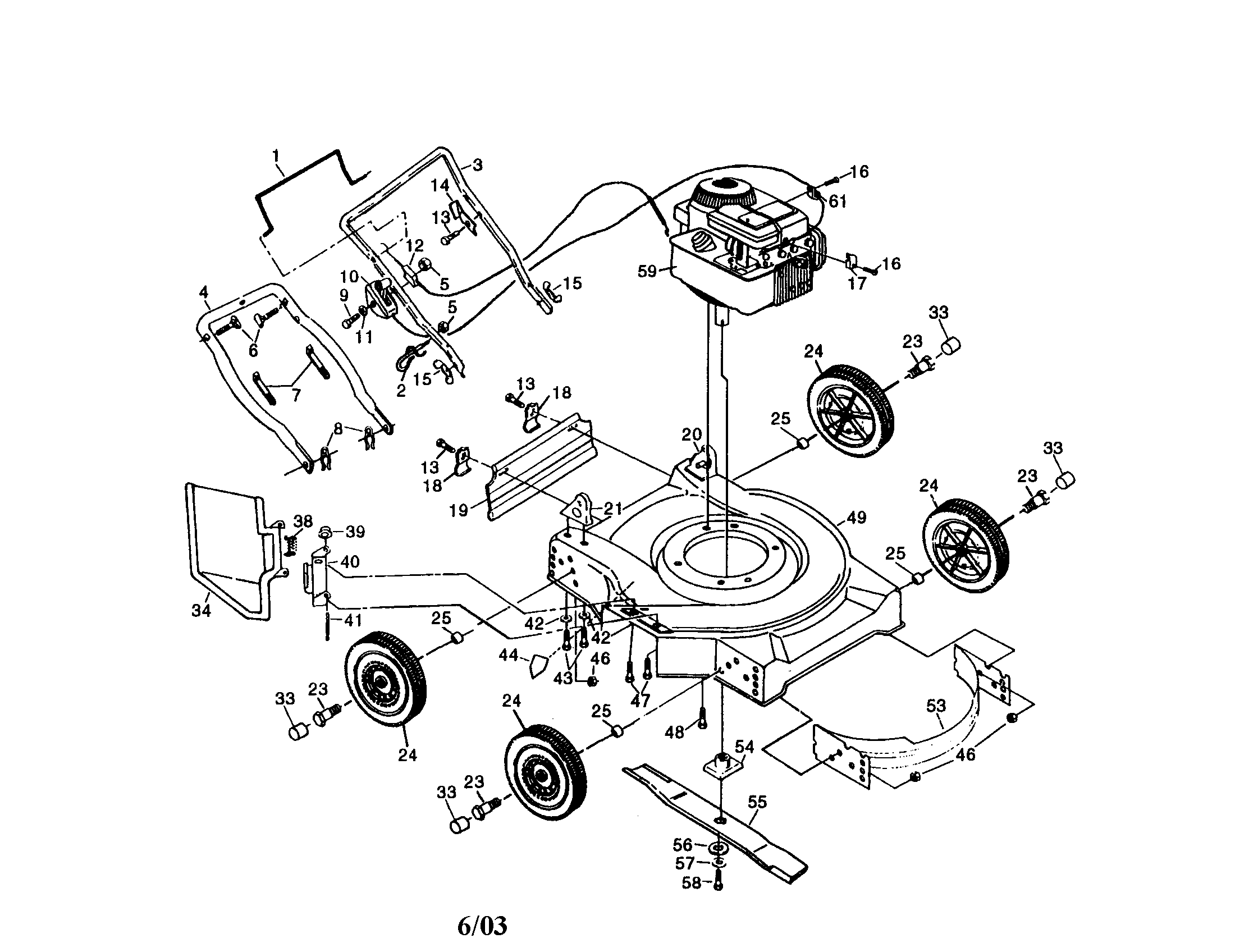 Engine/housing/handle/wheel