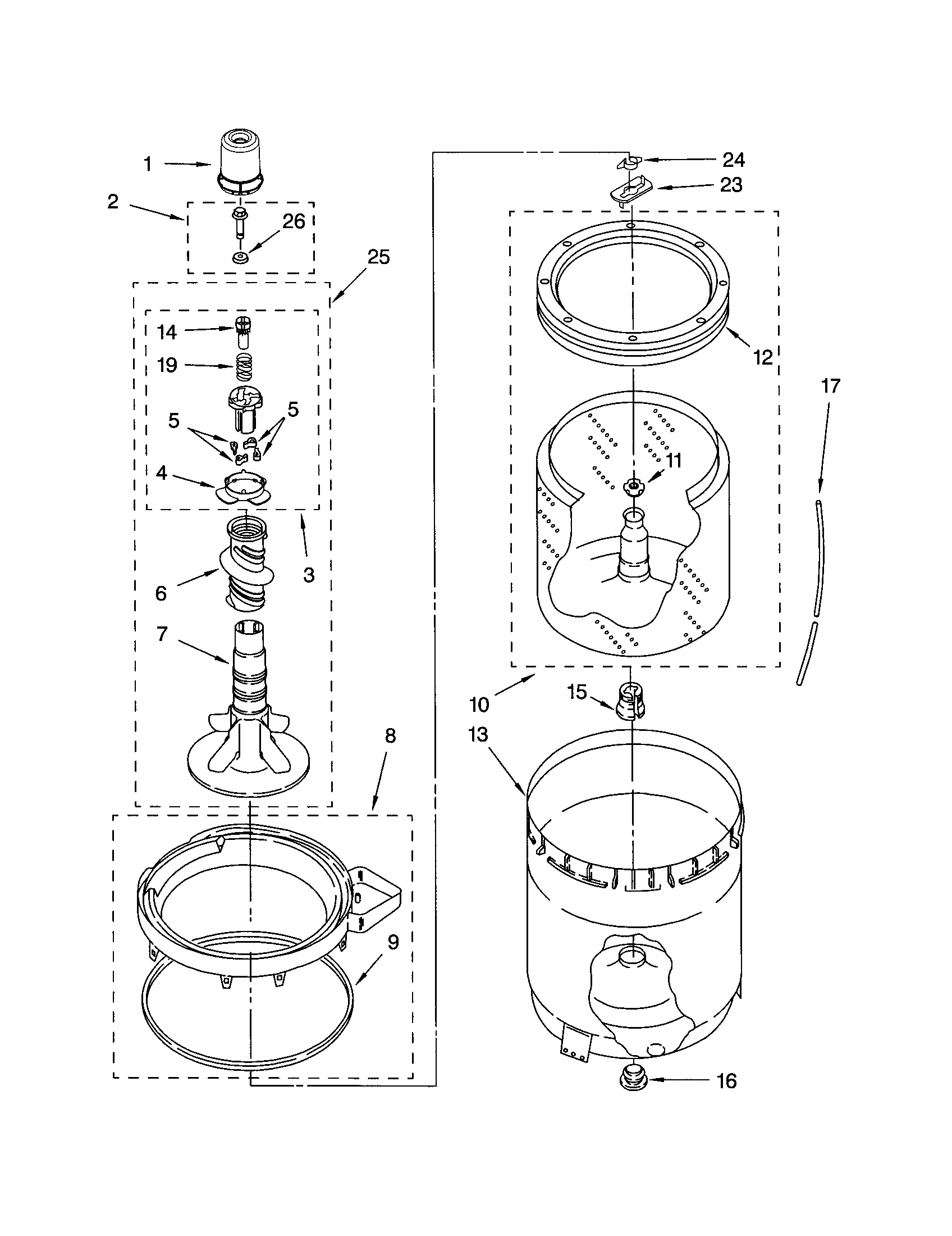 Agitator, basket and tub