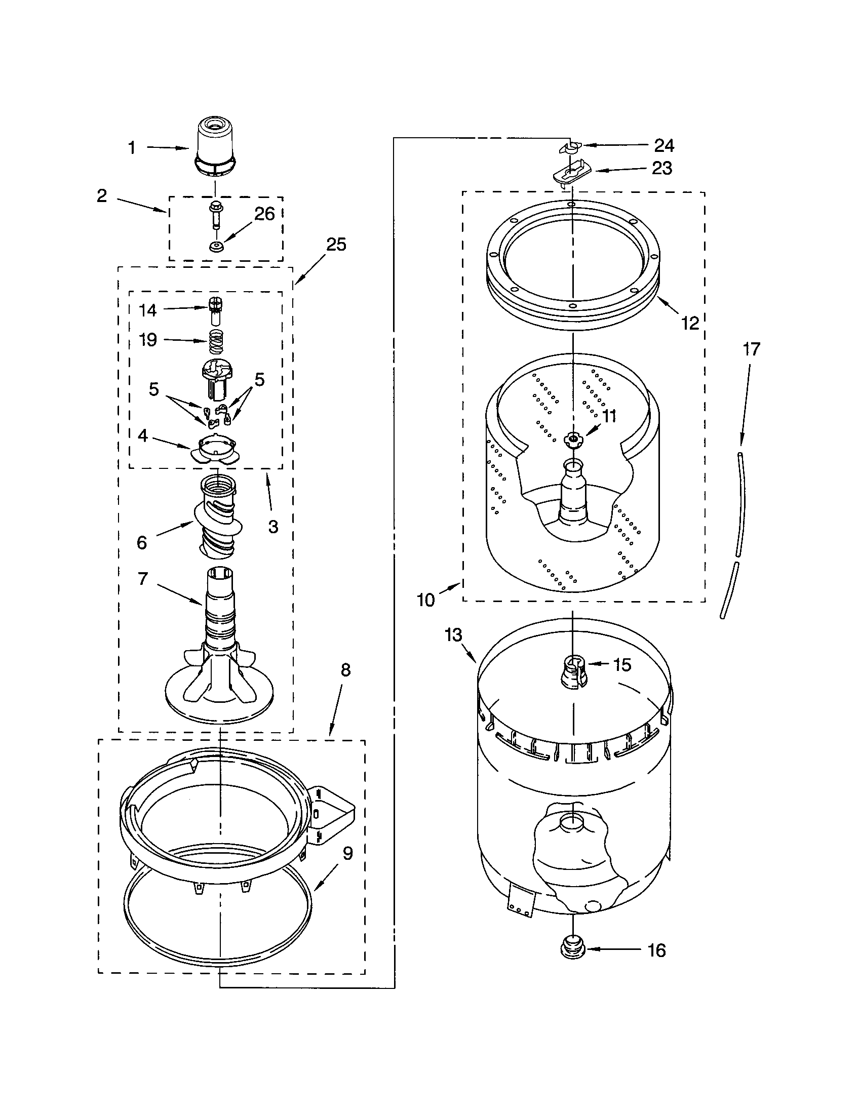 AGITATOR, BASKET AND TUB