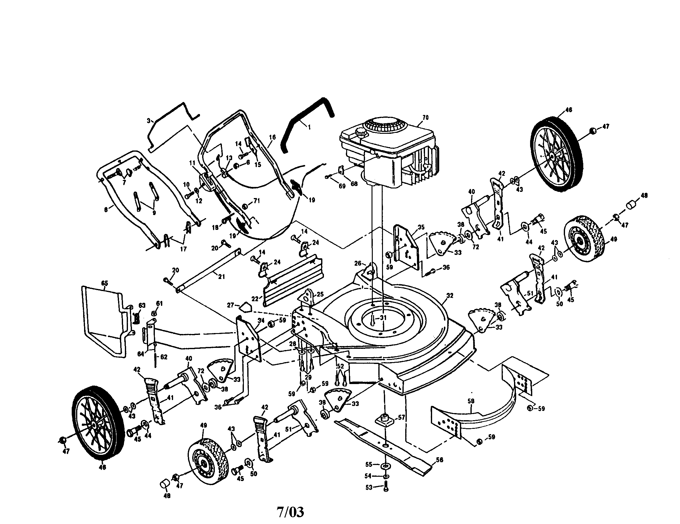 Engine/housing/handle/wheels