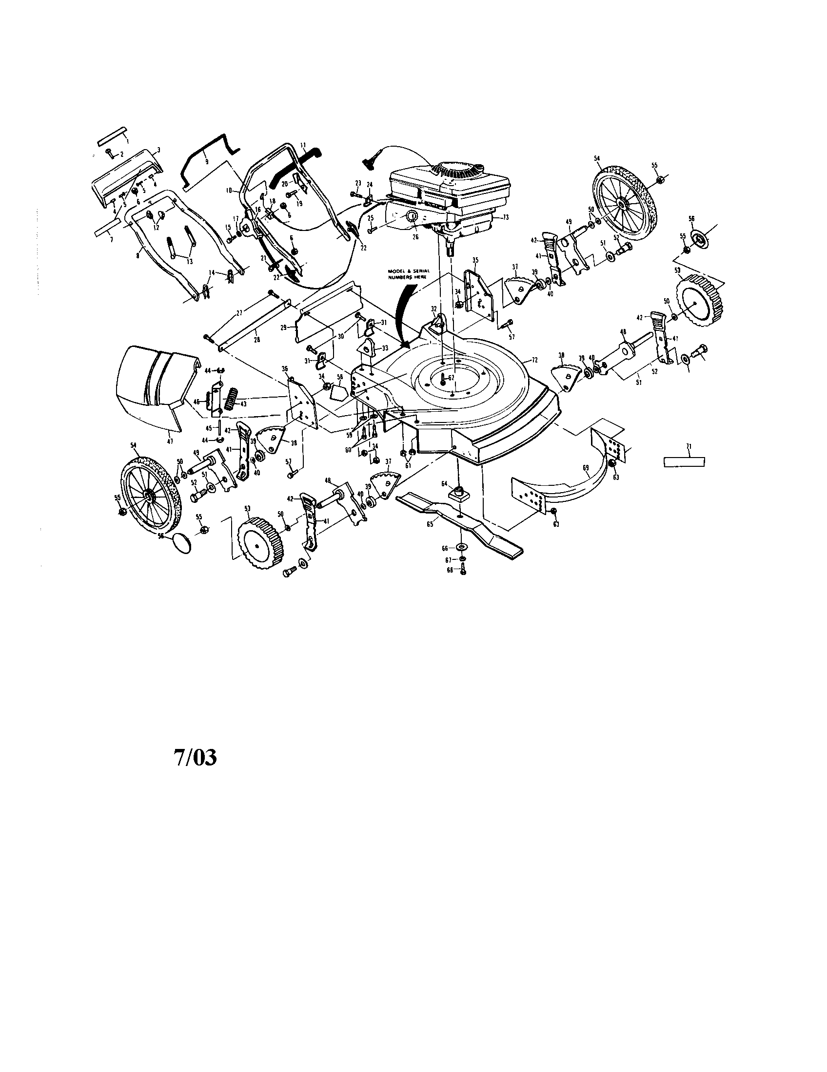 Engine/wheels housing/handle