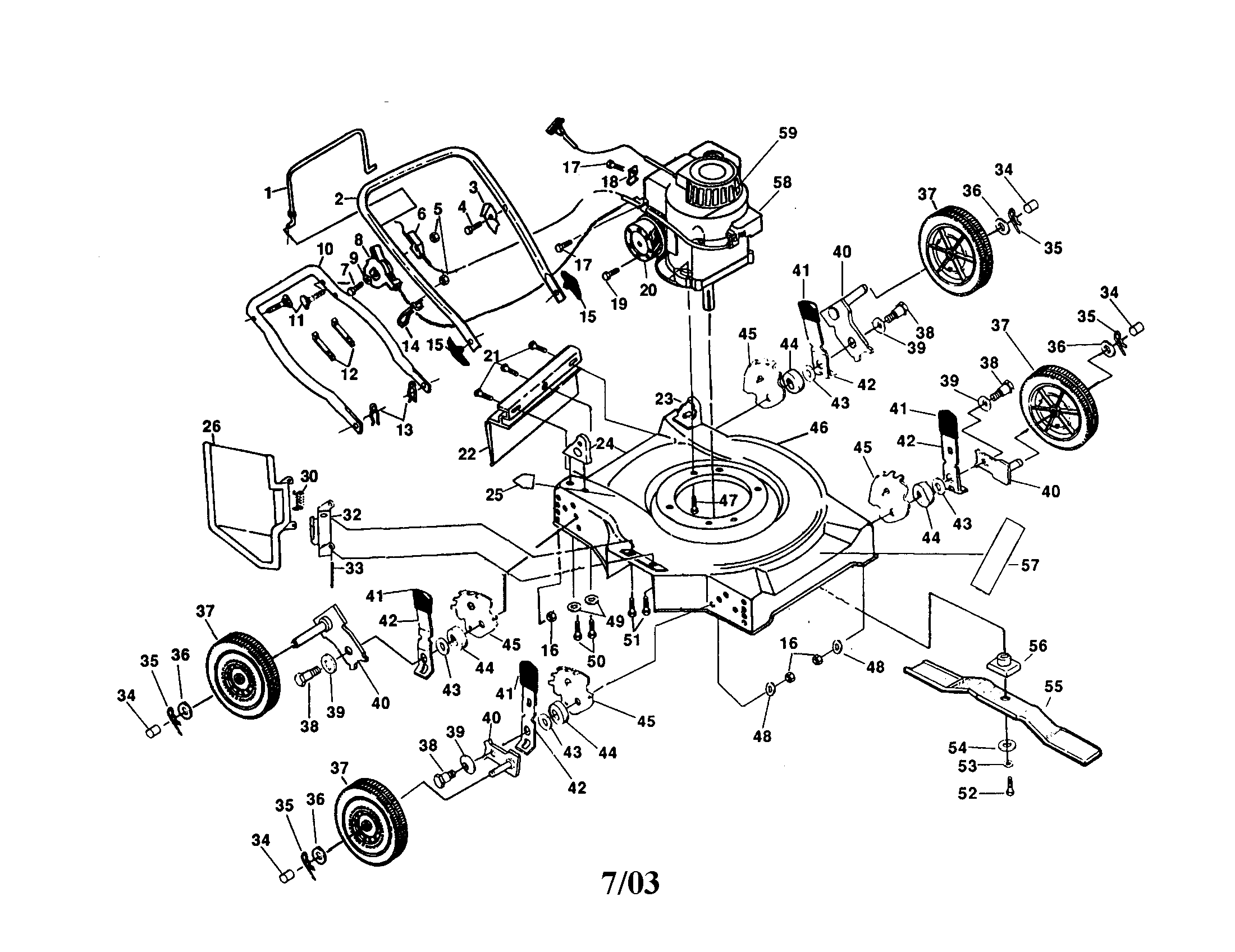 Engine/housing/handle/wheels