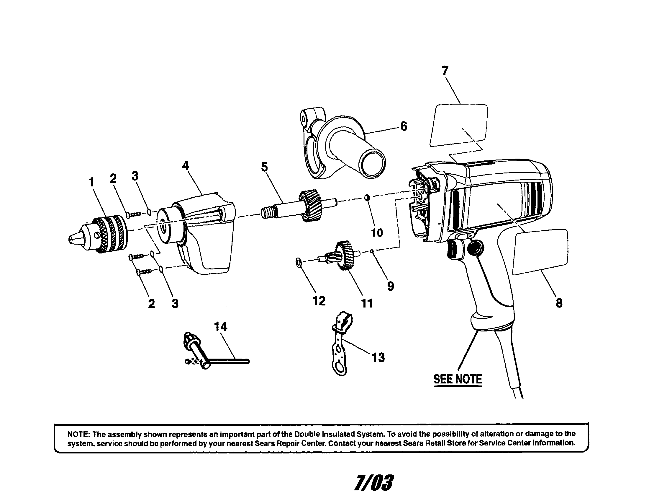 Gear housing/handle/chuck