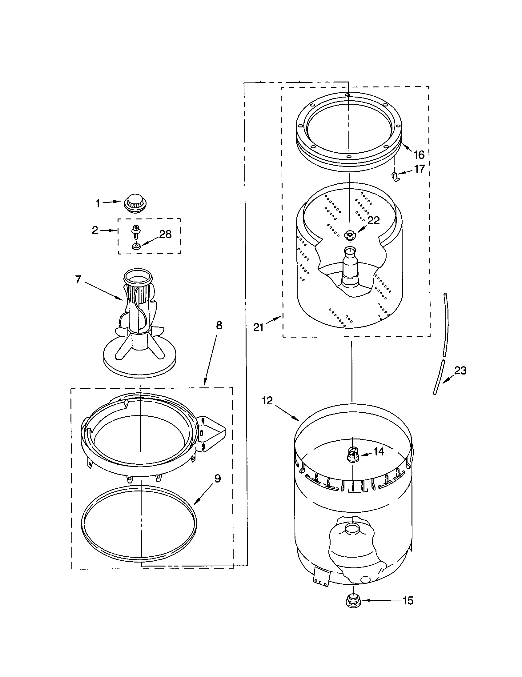 Agitator, basket and tub