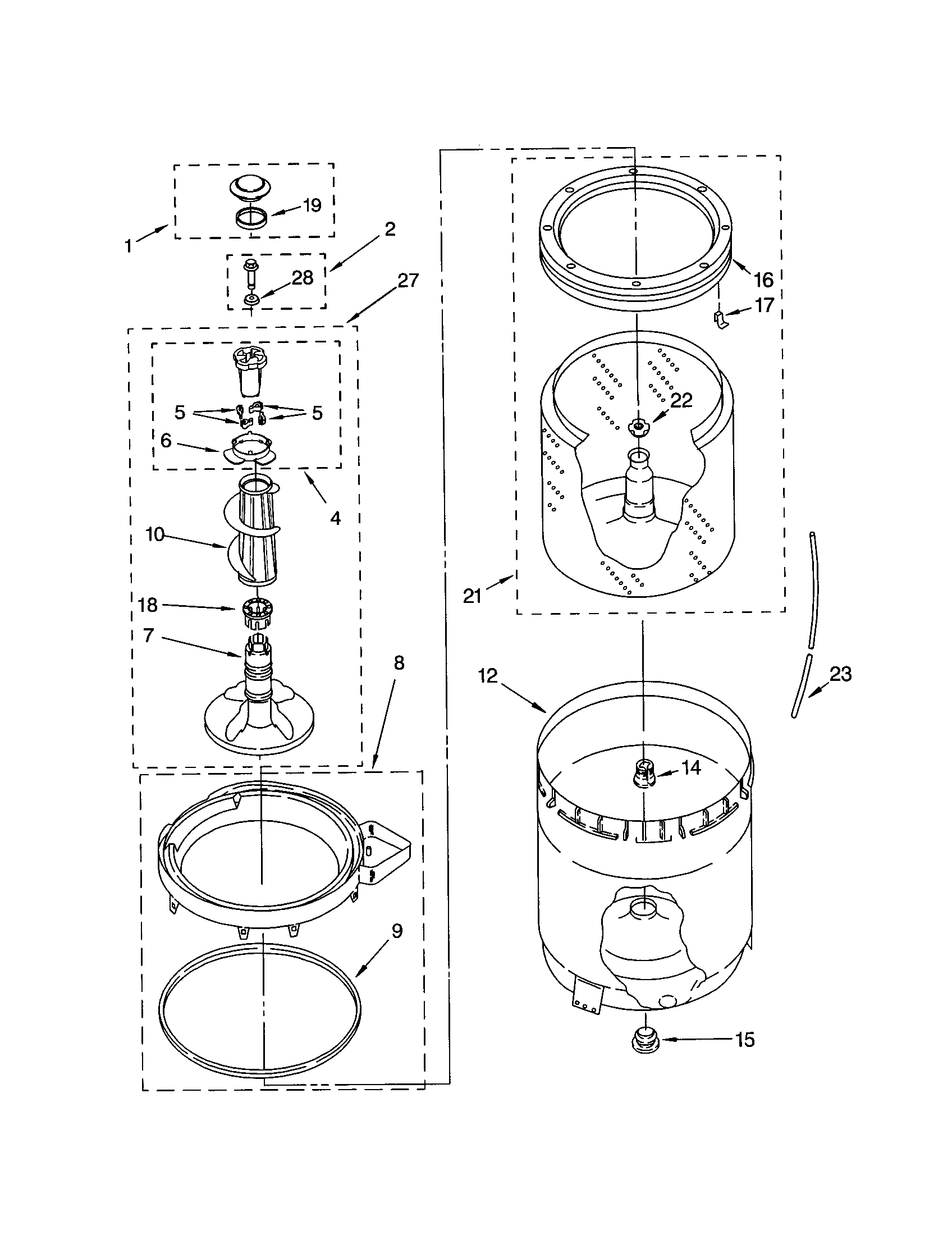 Agitator, basket and tub