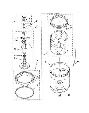 Agitator, basket and tub