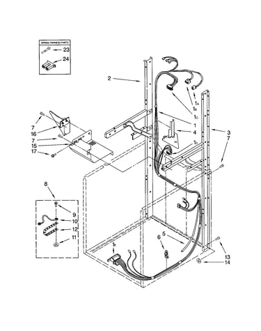 Dryer support and washer harness