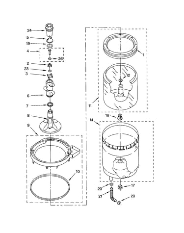 Agitator, basket and tub