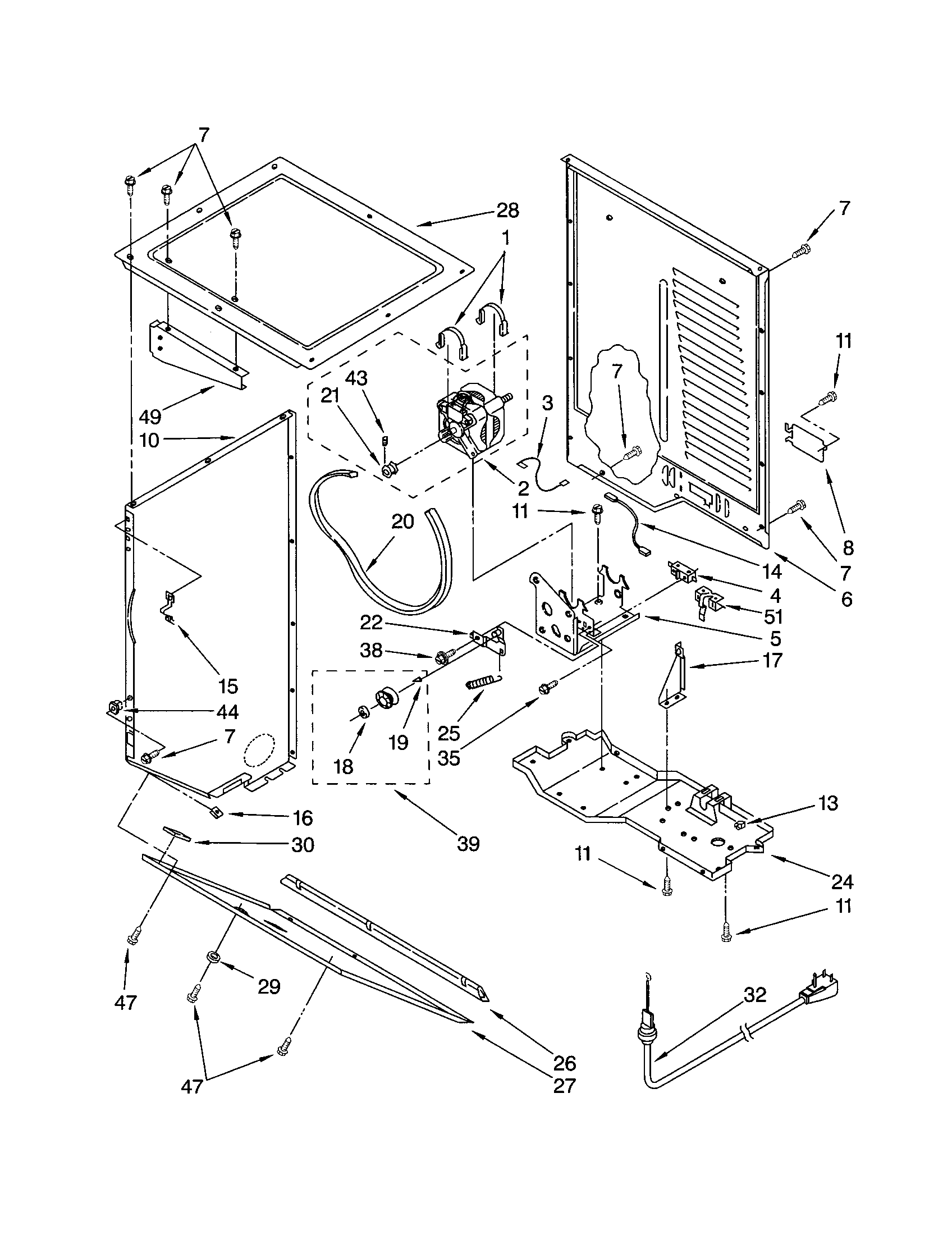 Dryer cabinet and motor