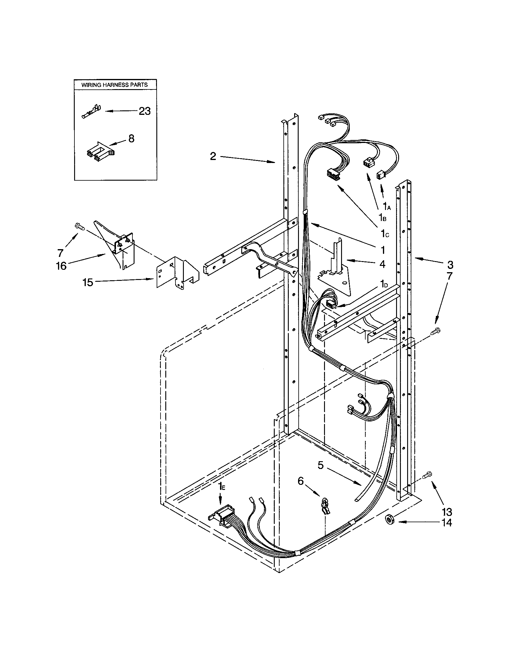 Dryer support and washer harness