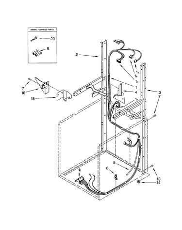 Dryer support and washer harness