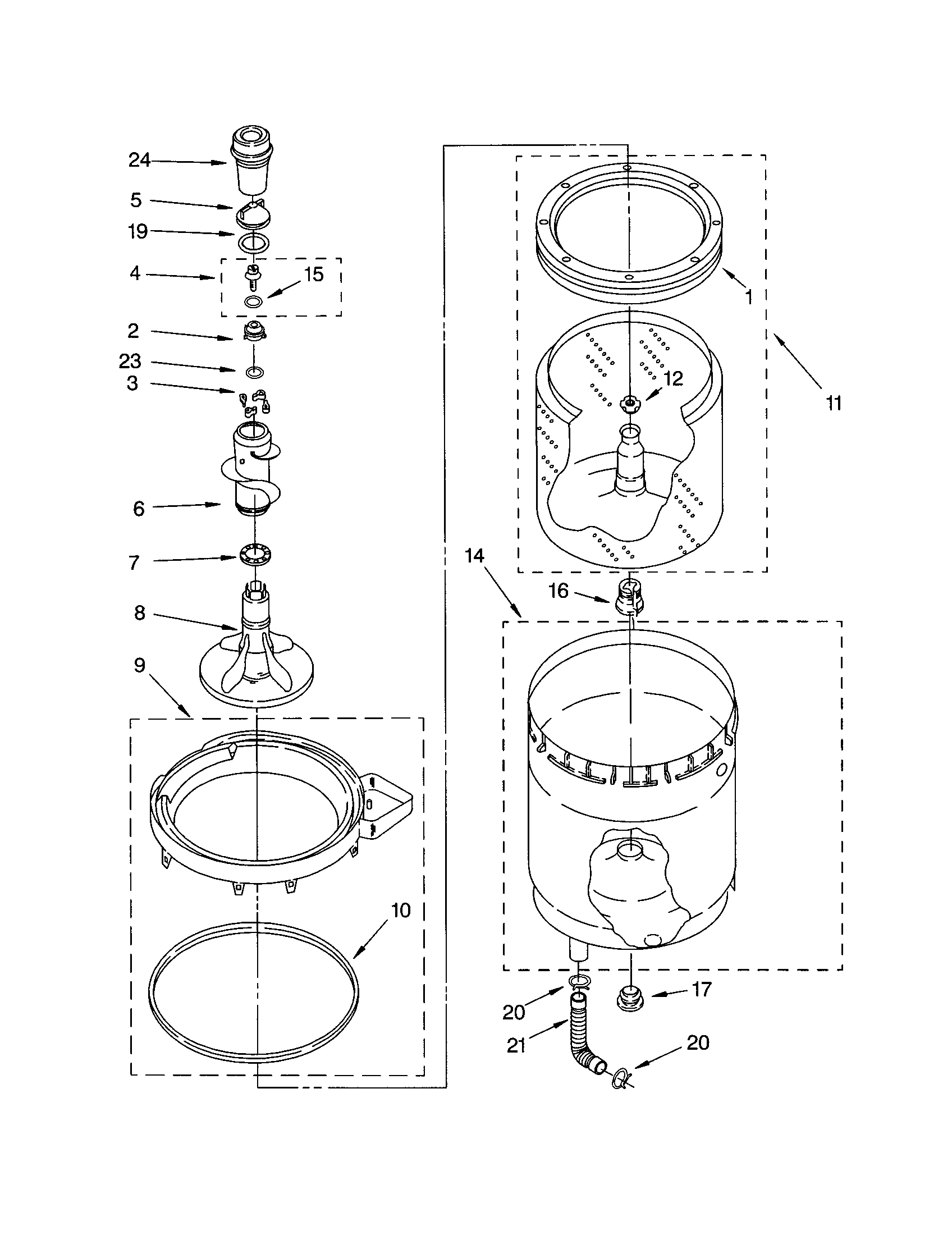 AGITATOR, BASKET AND TUB