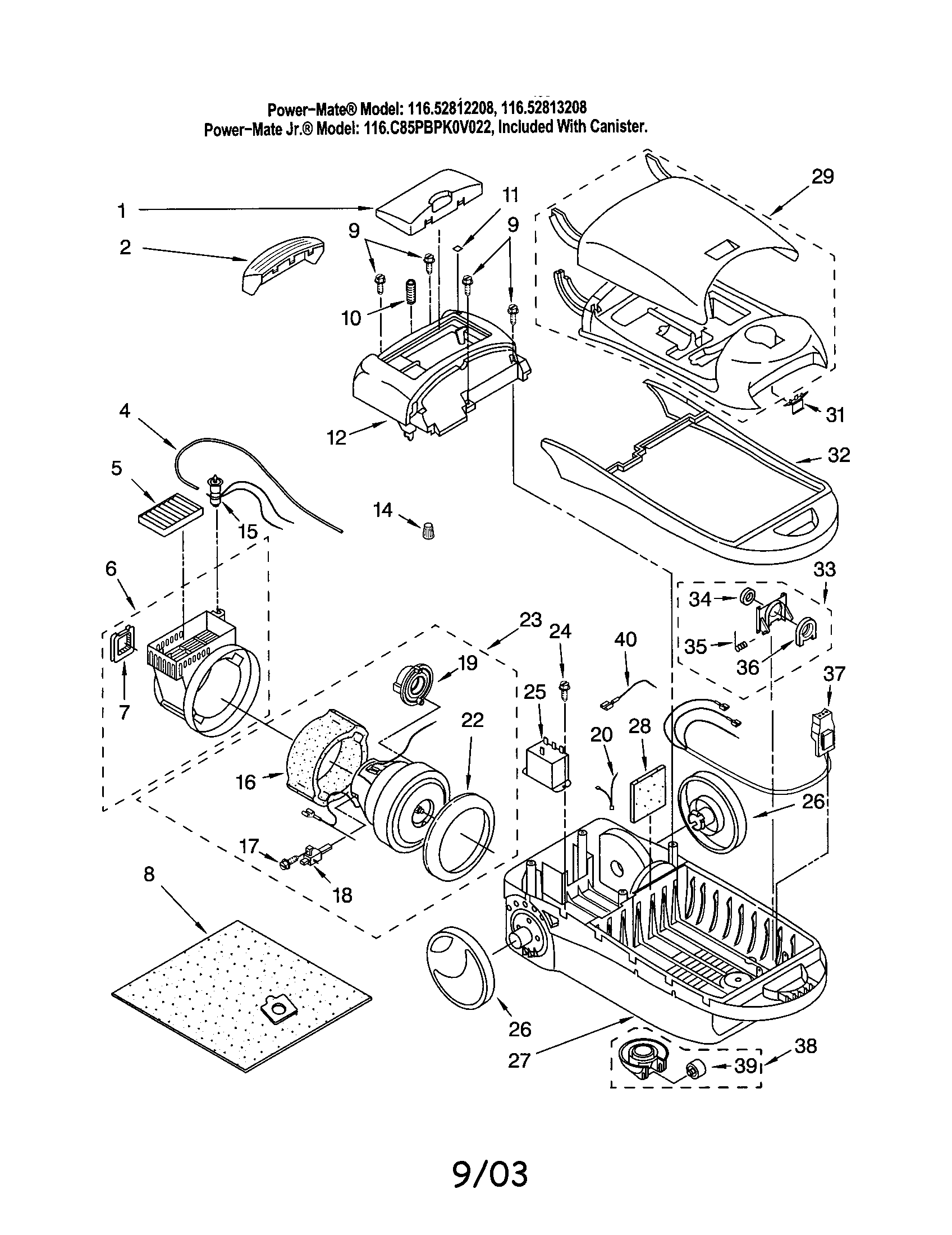 Dust box/motor, fan/cover