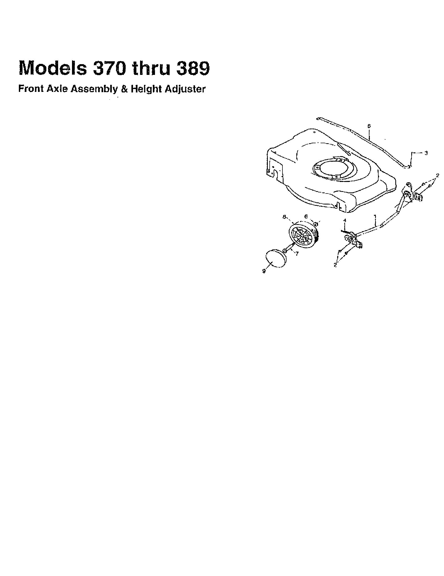 Front axle and height adjuster (models 370 thru 389)