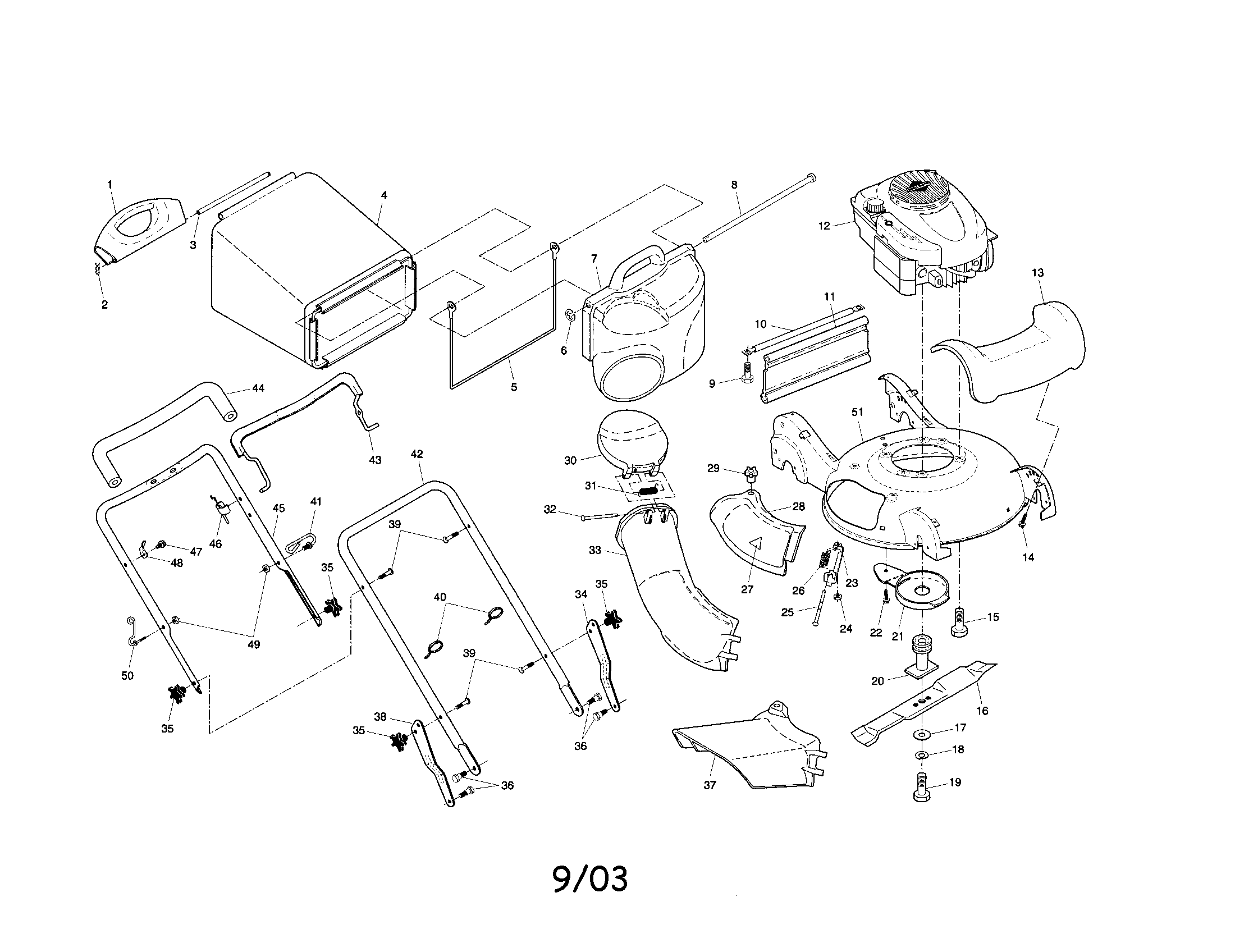 Engine/housing/bag/handle