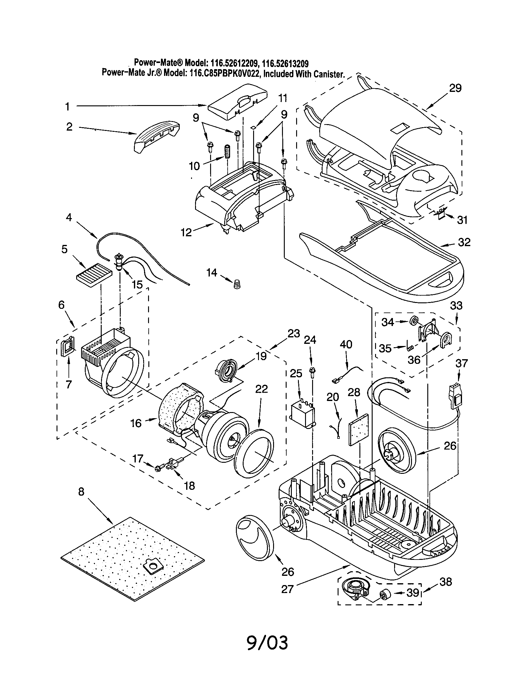 Cover/base/motor, fan